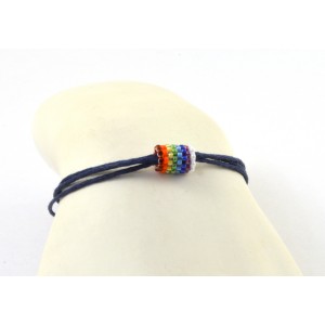 Bracelet corde coton ciré et  mini bille fait à la main multi couleurs
